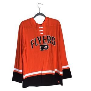 Fanatics Men Flyers long Sleeve Tee Sz.Lrg Orange Backpass lace up Hockey Jersey